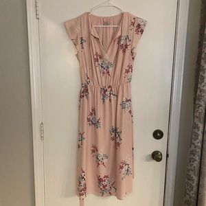 Loft floral pink midi dress size small